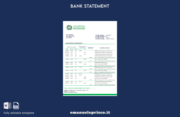 modello word di estratto conto bancario della Banca islamica irachena per gli in